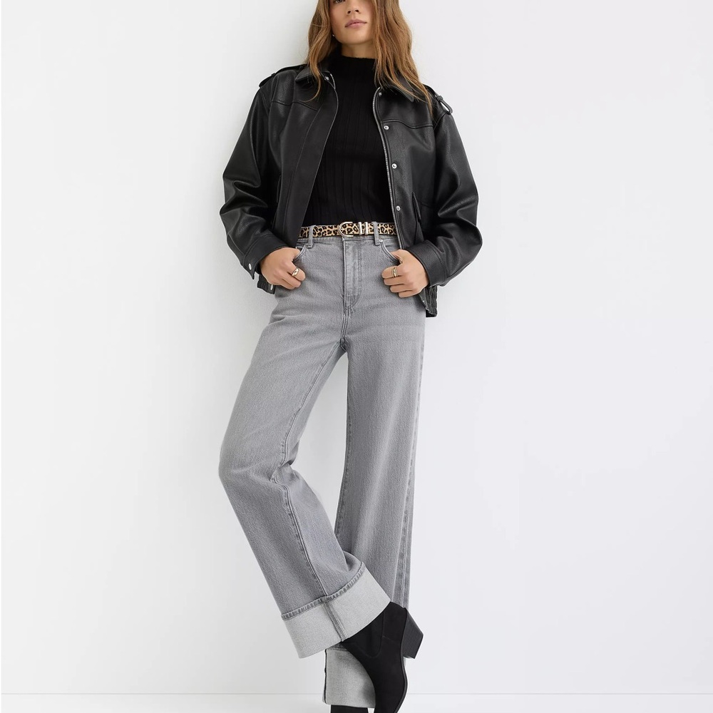 Cuffed High Rise Jeans Grey
